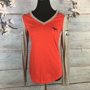 🏈 PINK Red Gray Black Long Sleeve Tee V Neck